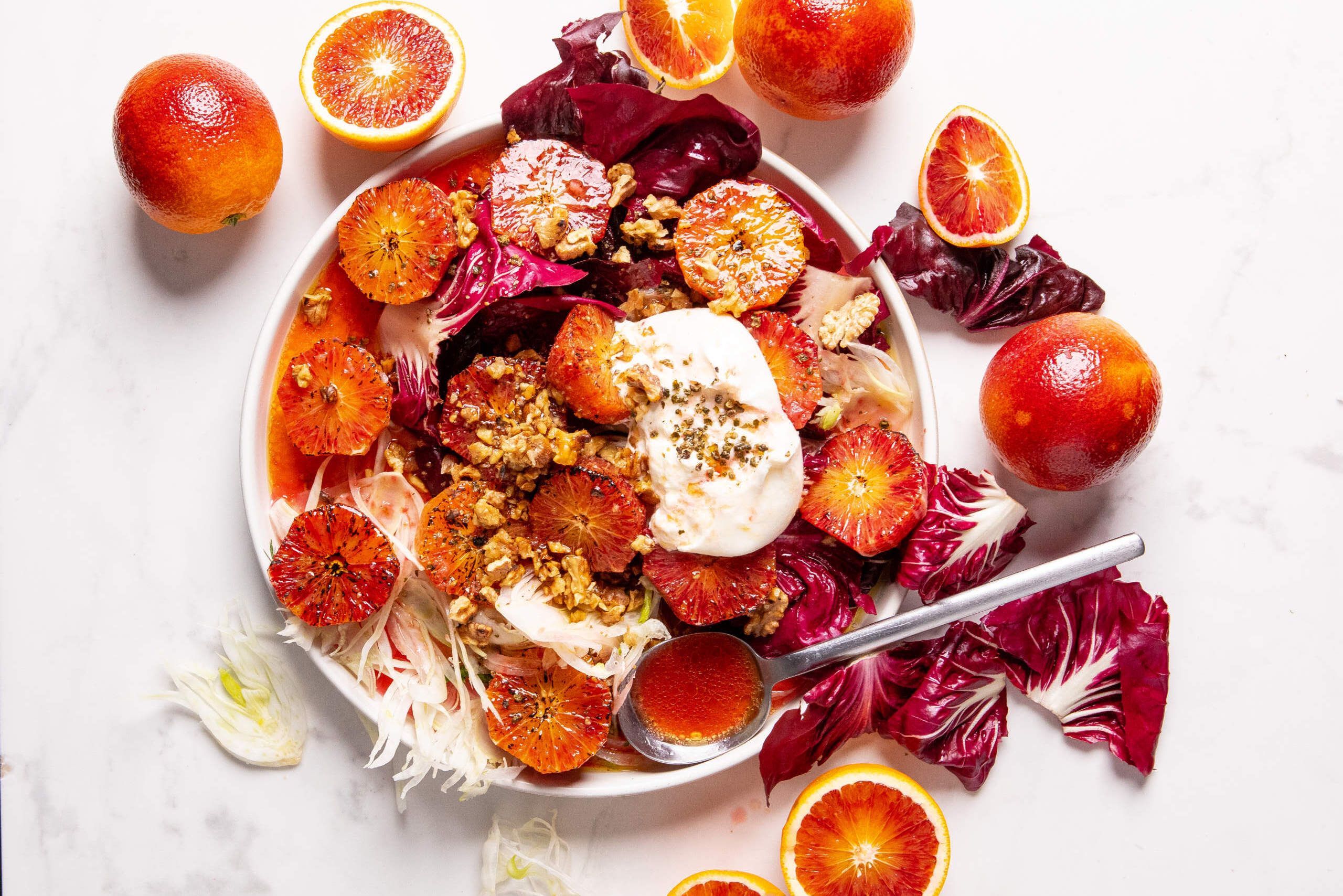 Charred blood orange and mozzarella salad