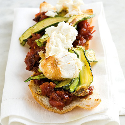 Tomato and chilli jam baguettes with goat’s-milk cheese