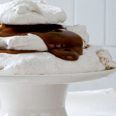 Modern pavlova caramel stack