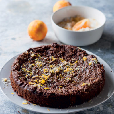 Orange-sugared almond, chocolate and ricotta cake