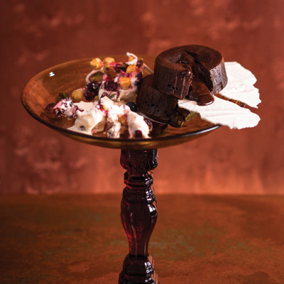 Chocolate orange fondants with Christmas-mess ice cream