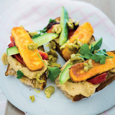 Hummus and halloumi crostini