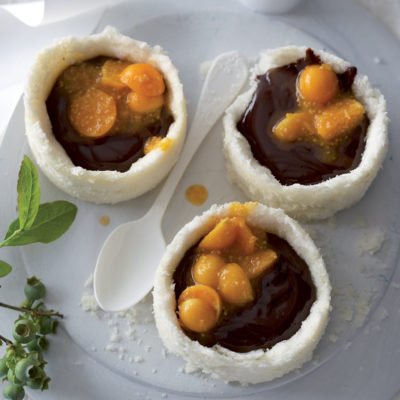 Coconut chocolate ganache tartlets