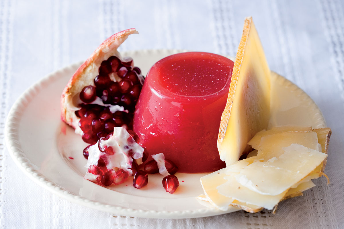 Gruyere with watermelon and pomegranate jelly recipe