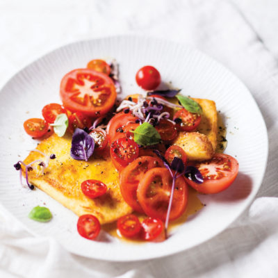 Pan-fried halloumi and honeyed tomato salad