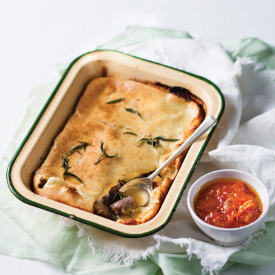 Lamb boerewors baked in batter with chilli spiked tomato and onion sauce