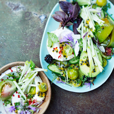 Chunky salad with granadilla salsa