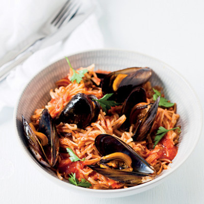 Angelhair pasta with mussels