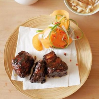 Asian marinated short ribs with a peanut dip