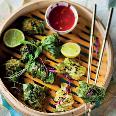 Asian-style steamed cabbage-and-chicken parcels