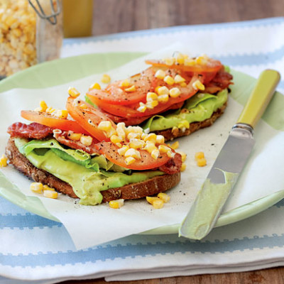 Bacon and guacamole open sandwich