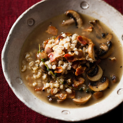 Bacon, mushroom and barley soup