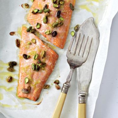 Baked fish with lemon-pistachio butter