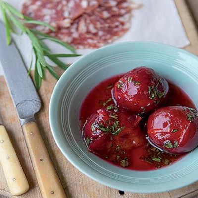 Baked plums with tarragon vinaigrette