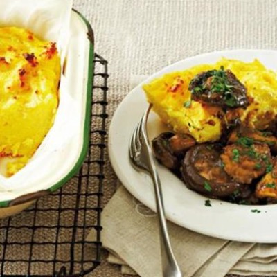 Baked polenta with braised mixed mushroom