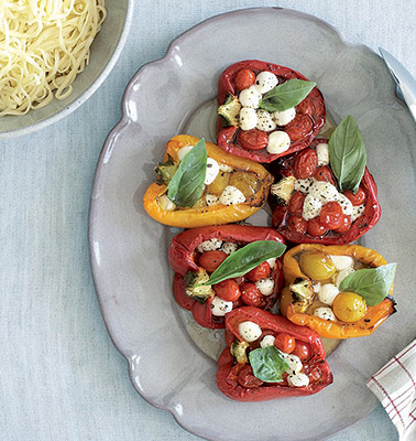 Baked red pepper with mozzarella pearls