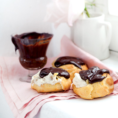 Banana cream and chocolate eclairs