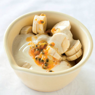 Banana with cheat's vanilla custard