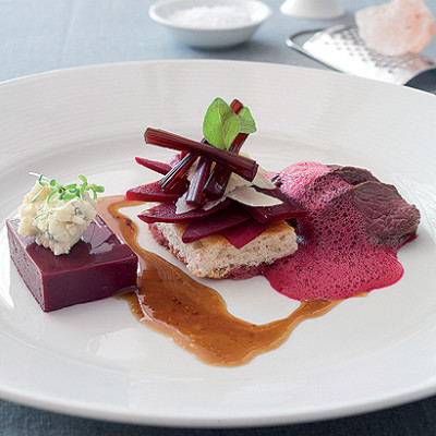 Beetroot jelly, roast beetroot and Parmesan tarts