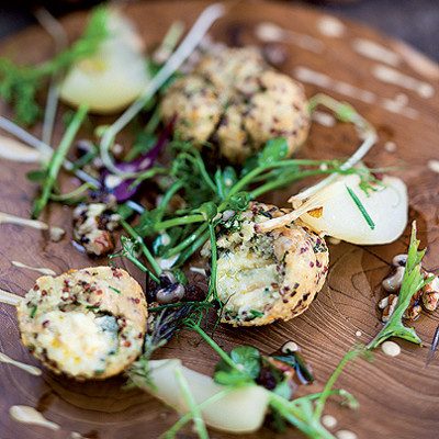 Blue cheese, bulgur, quinoa and herb croquettes