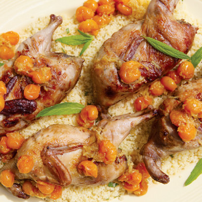 Braaied quails on couscous