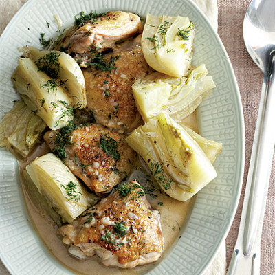 Braised chicken and fennel on mash