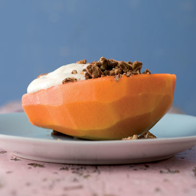 Breakfast papaya and chocolate walnuts