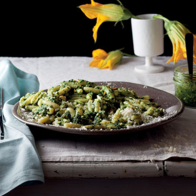 Bright green rocket-and-almond pesto