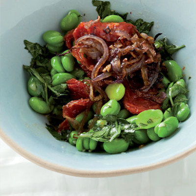 Broad bean and sundried tomato salad