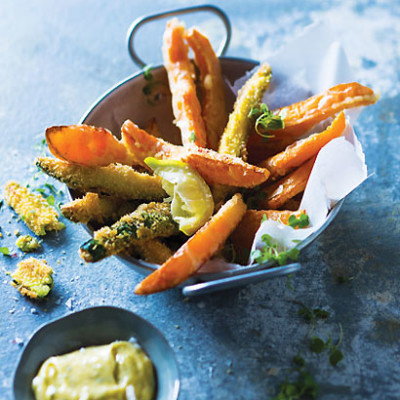 Butternut and baby marrow chips with anchovy aioli