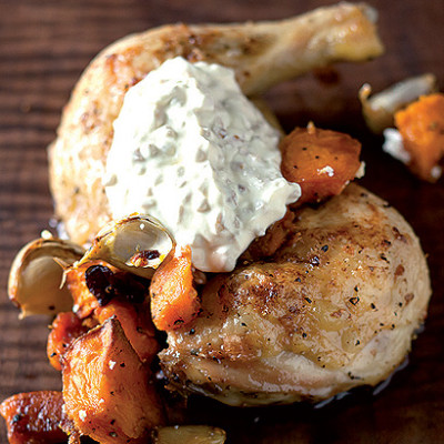 Butternut chicken with Horseradish creme fraiche