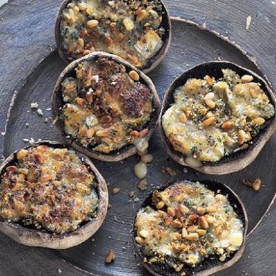 Camembert, pine nut and herb stuffed mushrooms