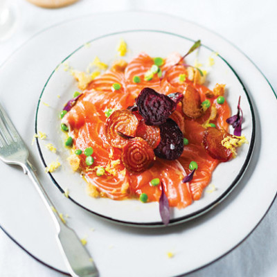 Candied beetroot with salmon carpaccio