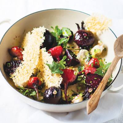 Charred beetroot with Parmesan crisps and fresh mint