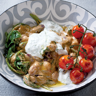 Chermoula coconut pulses with baby tomatoes