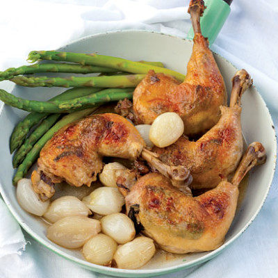 Chicken braised in apple cider with tarragon