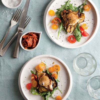 Chickpea-stuffed brinjals