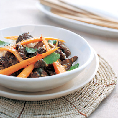 Chilli-orange ostrich, carrot and coriander stir-fry