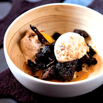 Chocolate Guinness cake with beer ice cream