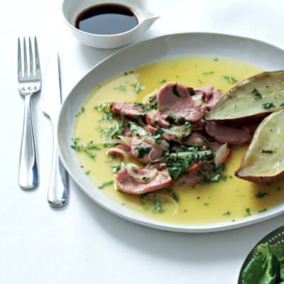 Citrus pork with coriander and sweet potatoes