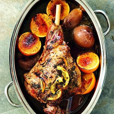 Citrus roasted leg of lamb with caramelised orange