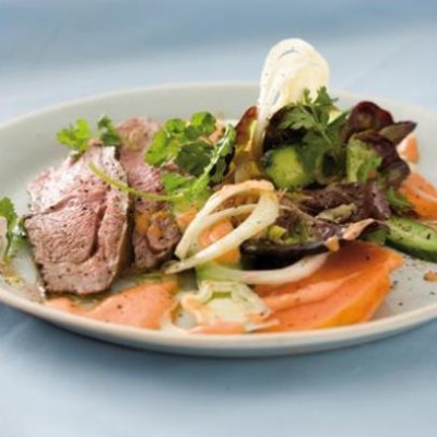 Coconut and sweet soya lamb with a fresh papaya dressing