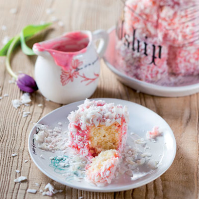 Coconut and white chocolate lamingtons