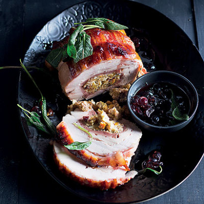 Cranberry-and-Port-glazed three-bird roast