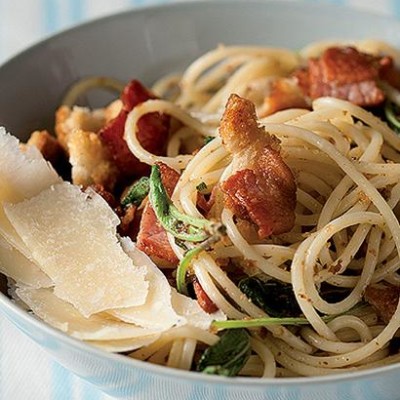 Crisp bacon and Parmesan spaghetti