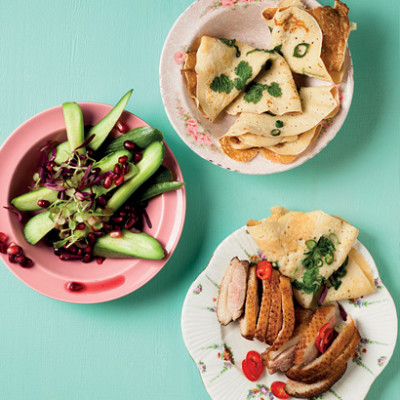 Crispy five-spiced duck pancakes