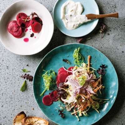 Crunchy slaw with blue cheese dressing