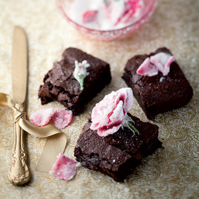 Crystallised rose brownies