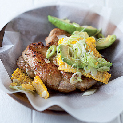 Cumin and lemon pork chops and corn salsa