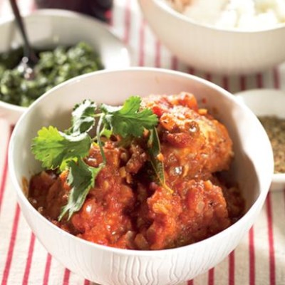 Curried hake with fresh green chutney